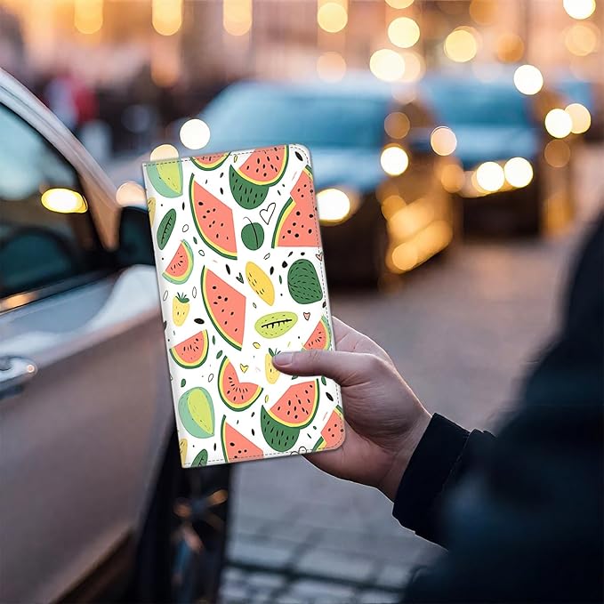Car Registration Holder, Waterproof PU Leather Vehicle Card Document Glove Box Organizer, Women Interior Auto Accessories Case for Cards, Driver License Car Insurance Holder, Watermelon Fruit Pattern