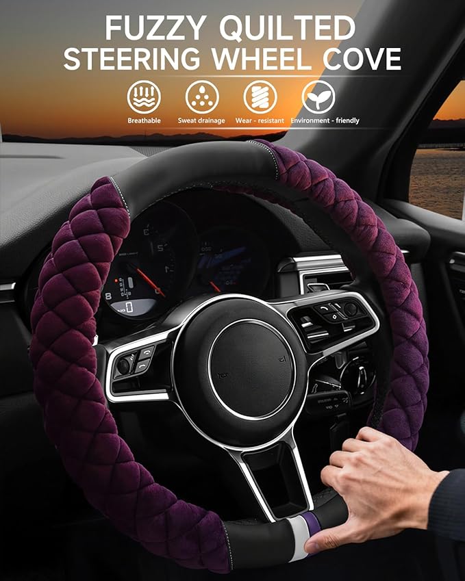 Cxtiy Universal Car Steering Wheel Cover Fluffy Soft Winter Plush Steering Wheel Cover (A-Purple)