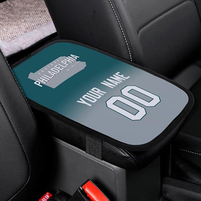 Custom Football Car Armrest Covers Universal Auto Center Console Pad Car handrail Box Cushion Personalized Add Name & Number Fans Gift Fit Suit for SUV Truck Sedan Van