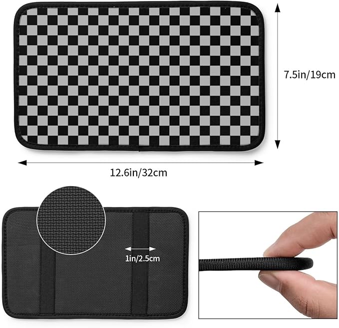 Gray Black Checkered Chessboard Flag Car Armrest Pad Cute Cars Center Console Cover Auto Handrail Box Cushion Armrests Cover