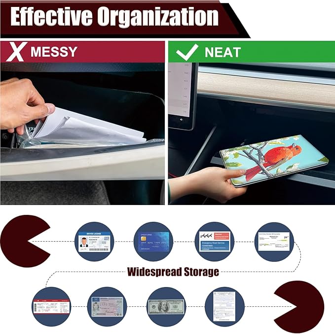 Car Document Holder with Magnetic Shut, Car Registration and Insurance Card Holder, Vehicle Glove Box Organizer Documents, Driver License, Auto Paperwork Organizer Wallet, Red Bird On The Branch