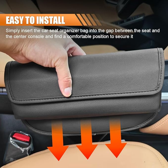Car Seat Gap Filler Organizer, Leather Waterproof Auto Front Seat Storage Box, Portable Car Seat Side Pocket Organizer, Vehicle Interior Storage Accessory for Phone Glasse Key Card (Black)