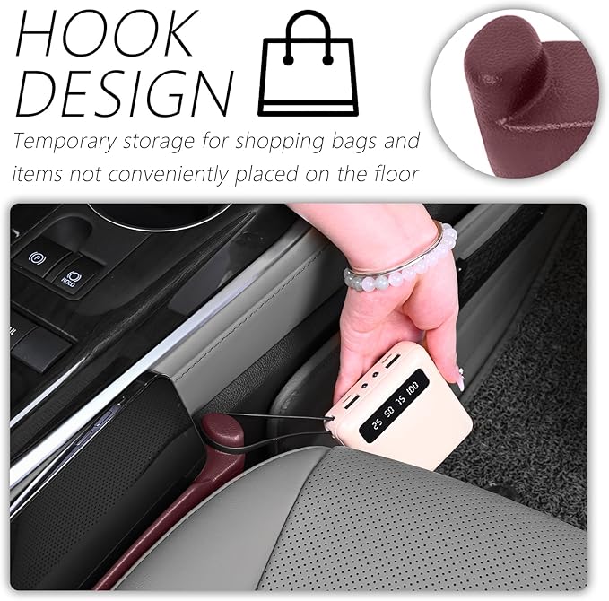 2PCS Car Seat Gap Filler Organizer with Side Hooks + Grooves,3 in 1 Car Seat Side Gap Filler for Filling Crevices and Storing Items,Updated No Drop Seat Guard Vehicle Accessories (Red)