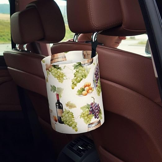Car Trash Can Hanging, Wine Grapes Waterproof Auto Garbage Bin Universal Vehicle Waste Container, 3.5L Capacity