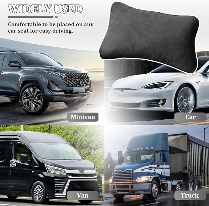 Car Lumbar Support Pillow, Suede Leather Vehicle Driving Seat Lumbar Support Pillow for Lower Back Pain Relief, Auto Interior Back Cushion Pad, Universal for SUV Sedan Truck (Carbon Black)