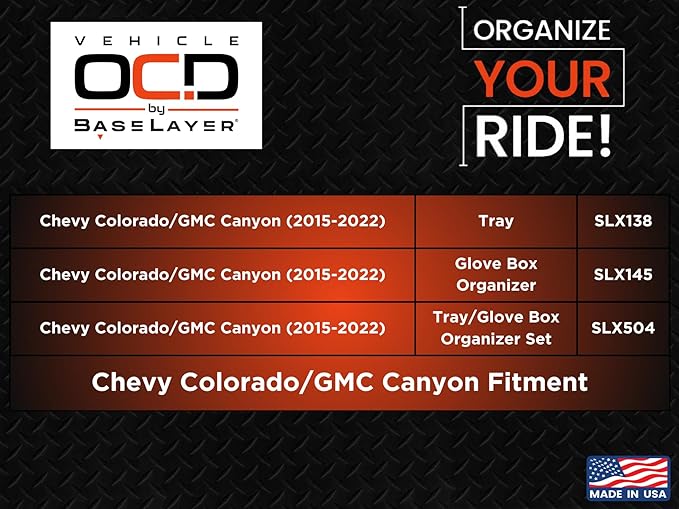 Vehicle OCD - Center Console Tray and Glove Box Organizer for Chevy Colorado/GMC Canyon (2015-2022) - Made in USA - SLX504
