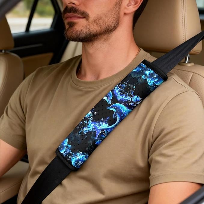 Psesaysky Dolphin Heart Car Accessories 5-Piece Set, Car Seat Protector Set, 2 Front Seat Covers, 2 Seat Belt Sleeves, 1 Armrest Pad Auto Interior Protection Set