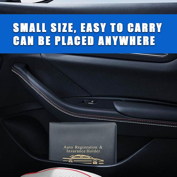 Ziciner Car Registration Insurance Holder, 2Pack Essential Auto Card Document Glove Box Organizer with Touch Fastener, Vehicle Interior Accessories Perfect for Most Car, Truck, SUV (Black/Gold Words)