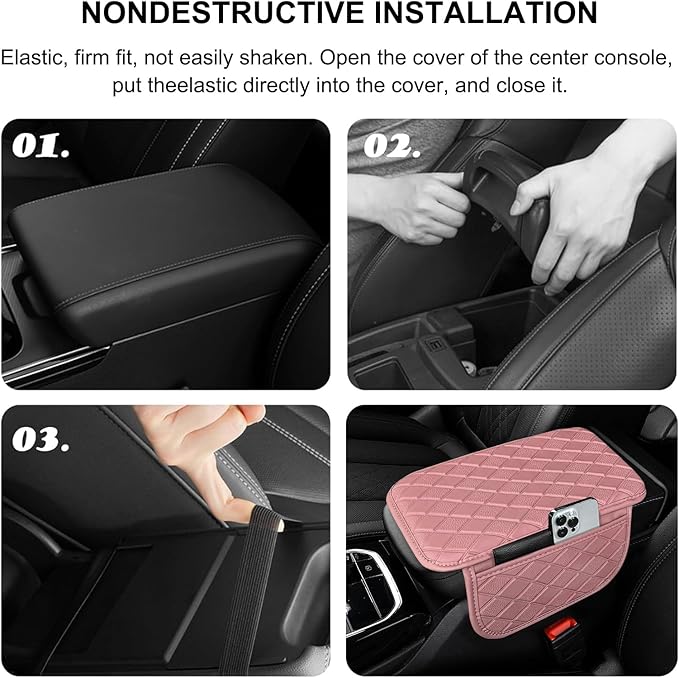 Center Console Cover Universal Armrest Cover with 2 Storage Bags Leather Car Middle Console Cover Arm Rest Cover for Car Interior Accessories Protector for Most Vehicle