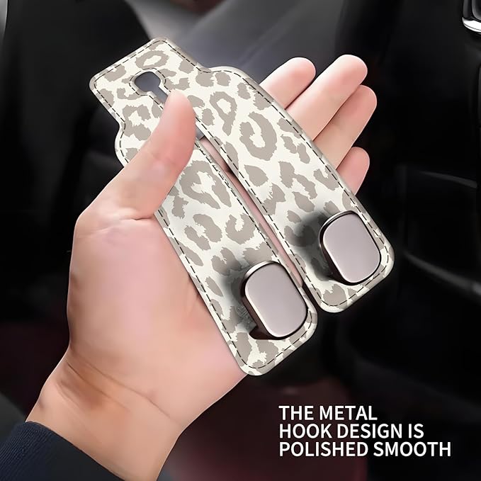 NUGGHU Car Seat Headrest Hook, Universal Leather Cute Hanger Holder Hook, Storage Organizer Interior Accessories for Purse Bags Handbag Luxury Grey Leopard