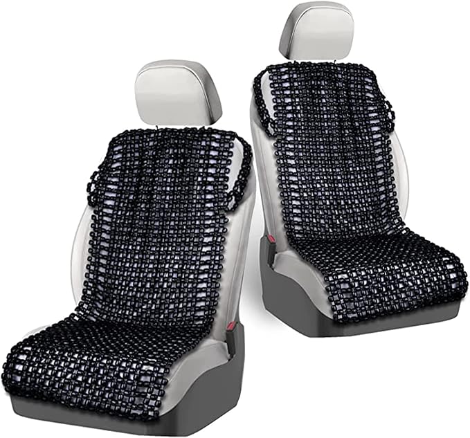 ZONETECH Royal Natural Wood Bead Seat Cover and Black Wooden Beaded Comfort Seat Cover (Black, 2-Pack)