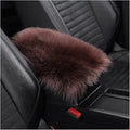 Furry Auto Center Console Cover Pad, 11.8"x7.8" Soft Sheepskin Wool Armrest Cushion, Fluffy Vehicle Armrest Seat Box Protector Warm in Winter, Car Interior Accessories for Women and Men (Coffee)
