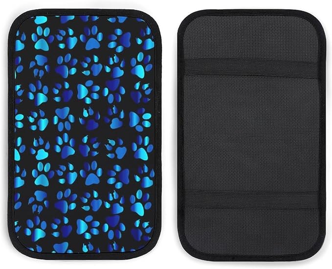 Blue Paw Print Car Center Console Cushion Pad,Waterproof Armrest Seat Box Cover Protector,Comfortable Car Decor Accessories Fit for Most Cars, Vehicles, SUVs