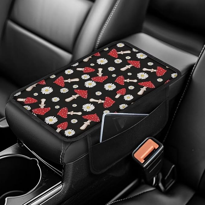 Dreaweet Mushroom Car Accessories Center Console Cover with Pockets Armrest Cover for Car Truck Van,Car Arm Rest Cover Pad Universal Center Console Cushion Pad