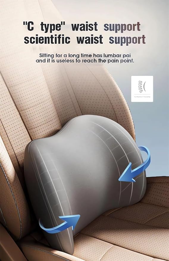 Car Headrest & Lumbar Support Cushion Ergonomic Car Seat Neck Back Rest Pillows Orthopedic Memory Foam Head Rest and Lower Lumbar Support Pillow Set Backrest Driving Seat Office Chair Support (Blue)