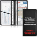 Caihoyu Custom Car Registration and Insurance Card Holder Personalized Leather Glove Box Organize Men Women Wallet Accessories Case for Cards, Essential Document Driver License Black