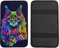 Neon-Colored Maine Coon Cat Portrait Universal Center Console Armrest Cover Pad Car Armrest Protector for Most Cars, Suvs & Trucks, Cushion with Easy Installation