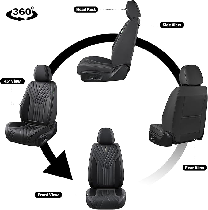 FLORICH Car Seat Covers, Leather Seat Covers 2PCS,Waterproof Front Seat Cover for Cars, Luxury Leatherette Car Seat Cushion, Automotive Black Seat Covers for Sedan SUV Pick-up Truck