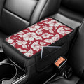 CLOHOMIN Red Hibiscus Car Armrest Cover with Pockets Floral Automotive Armrest Pad Polyester Car Center Console Armrest Cushion Cover Auto Accessories with Storage Pockets