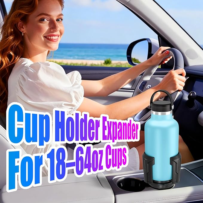 Cup Holder Expander, Cup Holder Expander for Car, Adjustable Cupholder for 2.6"- 4.8" Yeti, Hydro Flask, Nalgene, Takeya, Camelbak, Ramblers, Owala, Tumblers, Mugs, Bottles, with Car Seat Hook