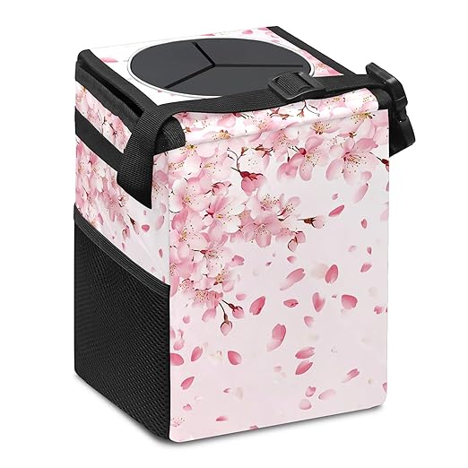 GVGHIDZ Car Trash Can – Multi-Purpose, Lightweight and Portable with Durable Water-Resistant Coating, No Installation Required, Practical and Ample Capacity, Variety of Colors.Cherry Blossom Pattern