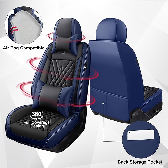 JGDL Car Seat Covers for Subaru Crosstrek 2016-2026, 2 Piece Set Nappa Leather Non-Slip Seat Protectors, Breathable Seat Cover Set. (Deluxe 2 Seats, Black Blue)