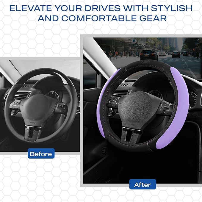 Skechers Steering Wheel Cover, Memory Foam Car Steering Wheel Cover,14.5-15inch Anti-Slip Safety Comfortable Desgin, Universal Accessory for Diverse Cars, Truck,SUV (Black & Purple)