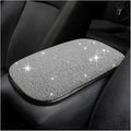 Bling Center Console Cover, Diamond Fashion ArmRest Pad, Crystal Soft Arm Rest Protective Cushion, Car Accessories for Women Girls, 11.8"×8.5" for Most of Vehicles, SUVs, Trucks (Black&White)