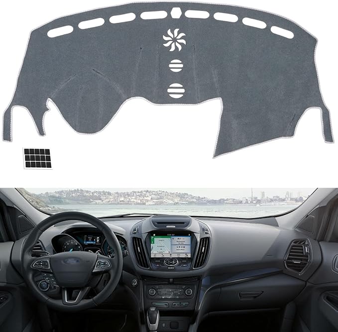 TUCAREST Dash Cover Fit for 2013 2014 2015 2016 2017 2018 2019 Fo-rd Escape Nonslip Dash Cover Board Mat Sunshade No-Glare and Slip Pad Carpet Sunshield Protector Flannel Grey