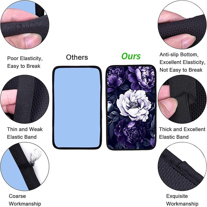 JANENFNA Car Armrest Cover Pads Universal Fashion Cute Auto Center Console Armrest Cover Pad with 2PCS Car Coasters Soft Waterproof Car Armrest Seat Protector for Women,Purple Peonies