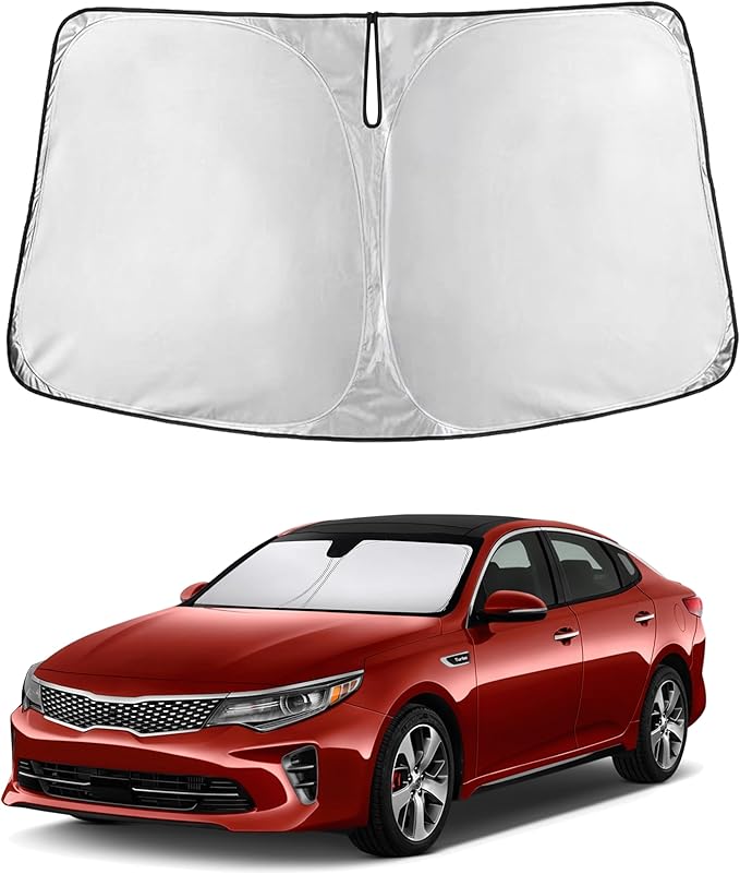 EcoNour Windshield Sun Shade Compatible for Kia Optima 2016-2025 Front Window Sunshade Foldable Sun Visor UV & Heat Blocking Protection