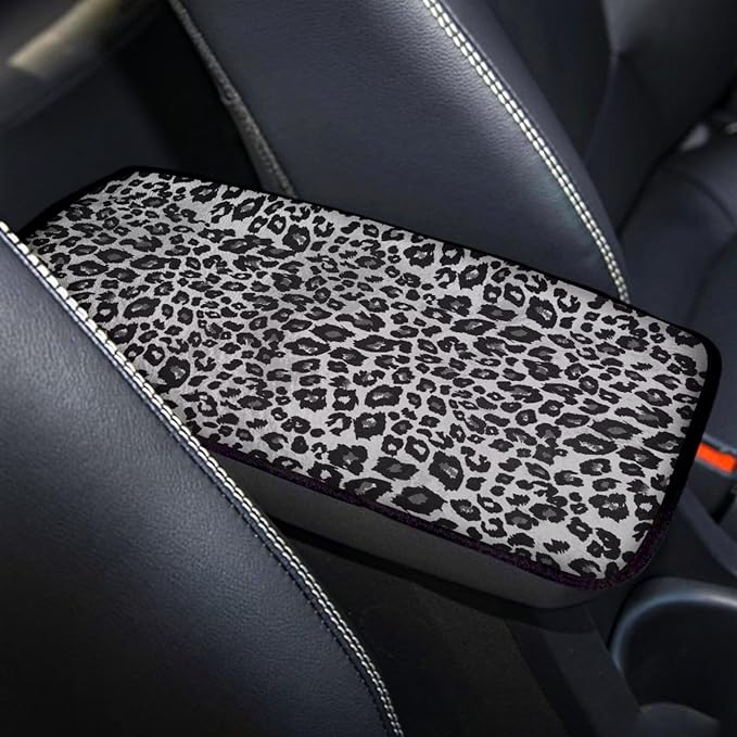 Horeset Anti-Scratch Car Console Covers Auto Accessories, Non-Slip Arm Rest Cushion Protection Fit SUV Sedan Truck, Easy to Install Black and White Leopard Print