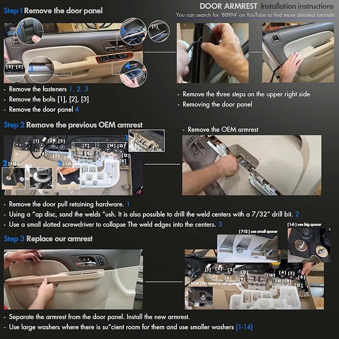 80995 Front Driver & Passenger Side Armrest Repair Fit for Chevrolet Chevy Silverado Suburban Tahoe Avalanche For GMC Sierra Yukon 2010-2014 Door Panel with Release Handle Above Armrest - Tan
