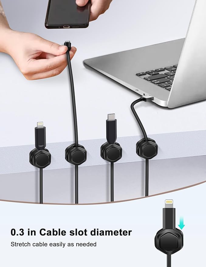 Magnetic Cord Organizer - Cord Organizer for Desk- Cord Holder -Magnetic Cable Clips, Adhesive Wire Holder Keeper Organizer for Desk, Nightstand, Phone Charger, Computer, Home, Office, Car