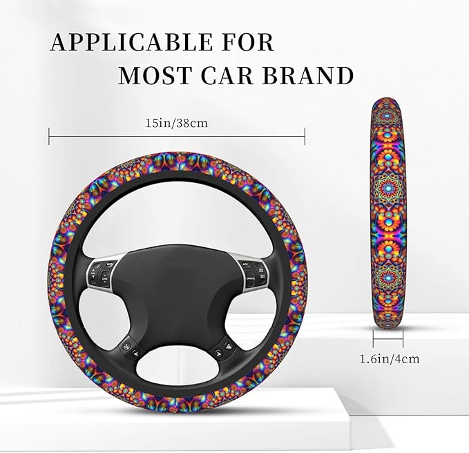 Psychedelic Pattern Universal Fit Steering Wheel Cover for Car, Truck, and SUV, Durable Steering Wheel Protection