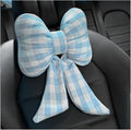 Bow Car Headrest Pillow, Breathable Memory Foam Vehicle Neck Pillow with Adjustable Strap, Ergonomic Auto Neck Support Cushion for Pain Pressure Relief, Universal for Most Cars (Blue/Grid)