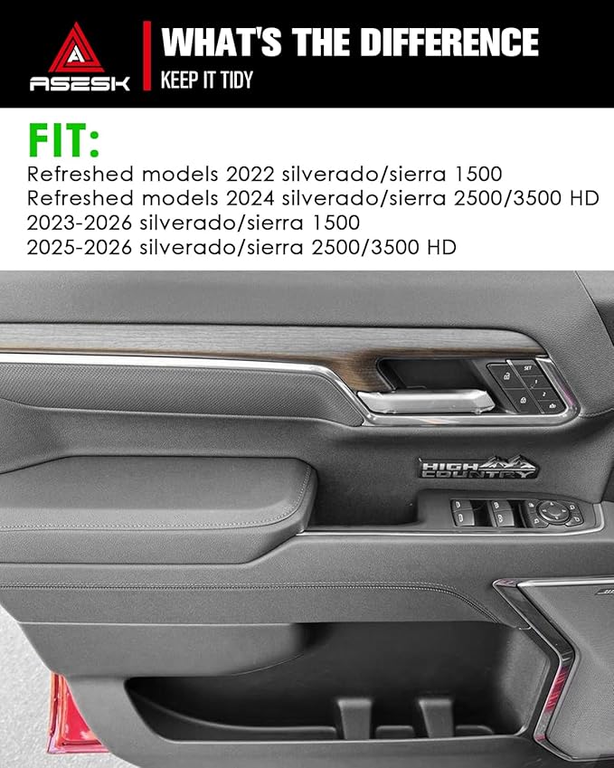 ASZSK for 2022-2026 Silverado&Sierra 1500/2024-2026 Silverado&Sierra 2500HD/3500HD 4PCS Center Console Door Side Organizer Tray Silicone Materials