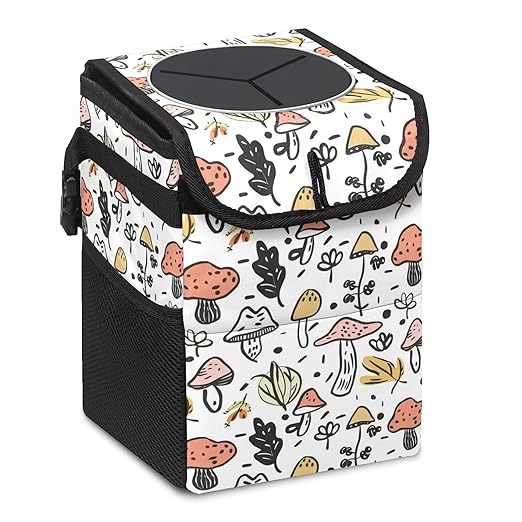 GVGHIDZ Car Trash Can – Multi-Purpose, Lightweight and Portable with Durable Water-Resistant Coating, No Installation Required, Practical and Ample Capacity, Variety of Colors.Mushroom