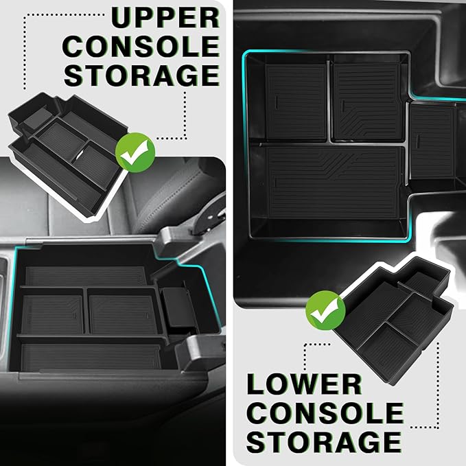 BestEvMod 2PCS Center Console Organizer Trays Fit for Chevrolet Silverado EV 2024 2025 Pickup Armrest Storage Box ABS Material with PVC Trim Not Fit ICE or RST Models (Top + Bottom)