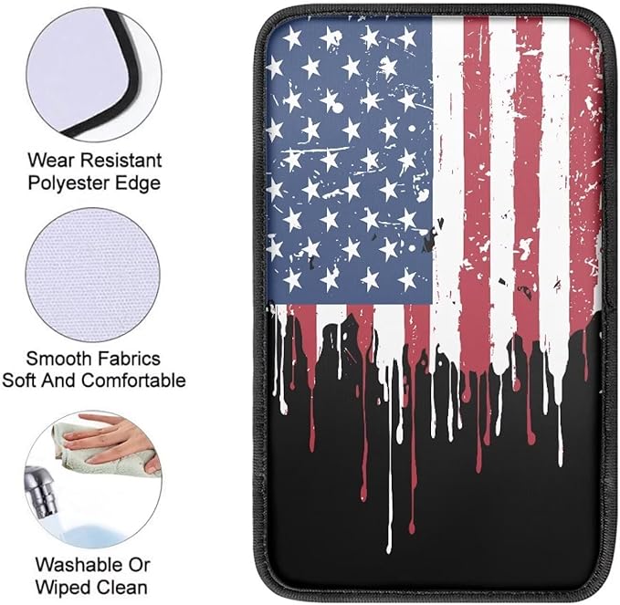 Mintutlipy Colorful American Flag Automotive Armrest Cushion Cover Car Accessories Car Center Console Seat Box Cover Easy to Clean Washable