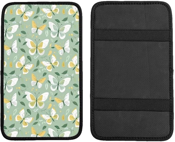 Butterflies Car Center Console Cover Sage Green Butterfly Armrest Cover Pad Cushion Cute Arm Rest Seat Box Protector Cars Decor Accessories