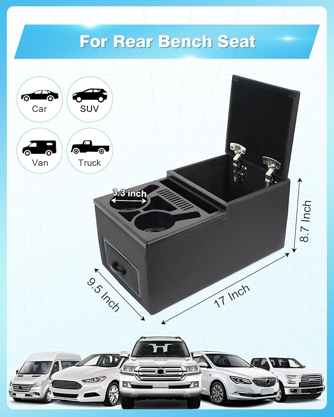 Center Console, Universal Bench Seat Center Console ， Front Seat Car Organizer, Center Console for Truck & Minivan & Car& SUV Cab Front Seat Storage Box (Regular)