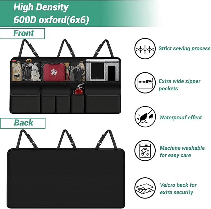 Hanging Trunk Organizer Fit For JEEP Grand Cherokee Foldable Large Capacity 41.3x20 inch Backseat Trunk Organizers Storage with Multi Pockets（Black）