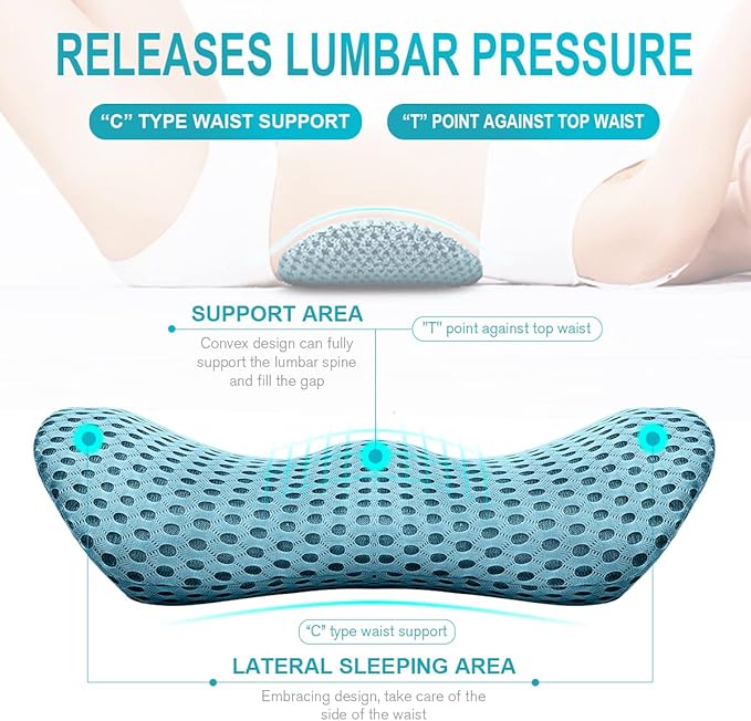 Panduo Lumbar Support Pillow for Office Chair, Memory Foam Lumbar Pillow for Lower Back Pain Relief - Black (Blue)