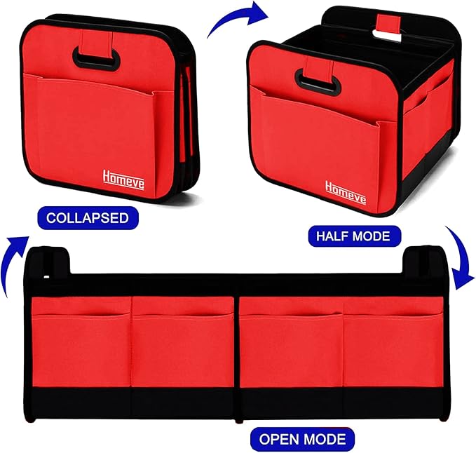 Homeve Trunk Organizer, Car Storage, Reinforced Handles, Collapsible Multi-Compartment, Foldable, Waterproof, Sturdy, 600D Oxford Polyester For Car, SUV, Mini-Van, Red, 2 Compart | Collapsible, Reinforced Handles, Foldable, Waterproof, Suitable for Any...