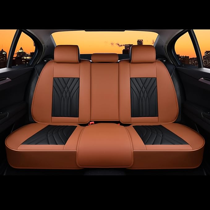 FLORICH Leather Seat Covers Full Set, Universal Seat Covers, Leather Car Seat Vehicle Cushion, Brown Automotive Seat Covers Accessories for Car Sedan SUV Truck