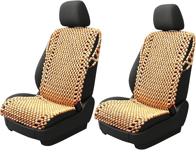 ZONETECH Beaded Car Seat Cover, Cooling Wood Bead Seat Cover, Breathable Semi Truck Seat Covers Massaging, Anti-Sweat and Back Support Features, Double Strung Universal Fit Natural Color 2-Pack