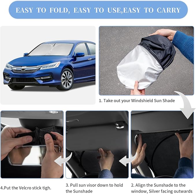 ZOIBV for Honda Accord 9th Gen 2013-2017 Sun Shade Sunshade Windshield Cover, 4-Layer Front Window Shade Custom Fit Accord Sun Visor Shield 240T Foldable Shade Blocks UV Rays Cooler Car Accessories