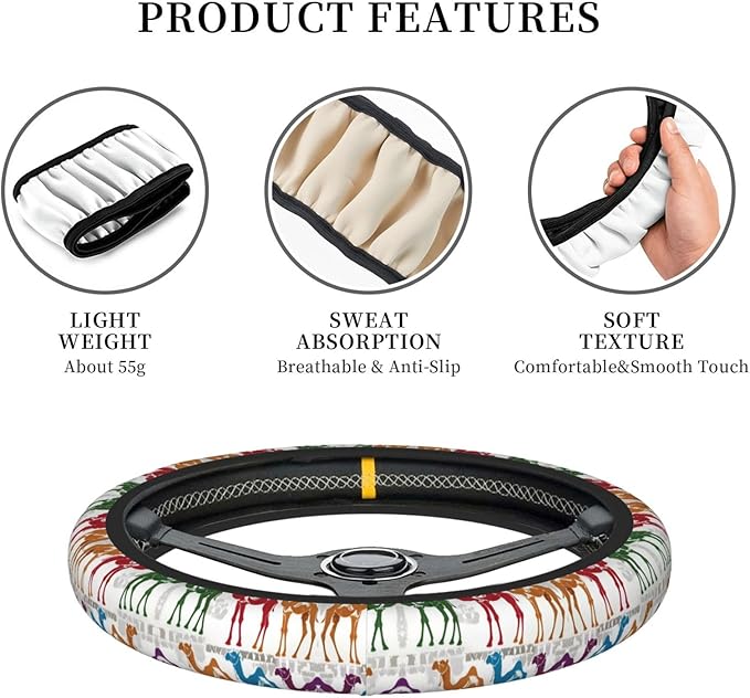 Camel Art Pattern Car Steering Wheel Cover, 15 Inch Steering Wheel Cover Stylish Decor for Most Cars