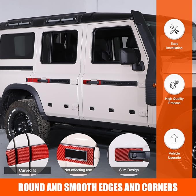 Tumukiw 12PCS Car Door Handle Scratch Protectors Compatible with INEOS Grenadier 2020-2024 Accessories, Soft Carbon Fiber Car Door Handle Panel Sticker Exterior Decoration (Red)